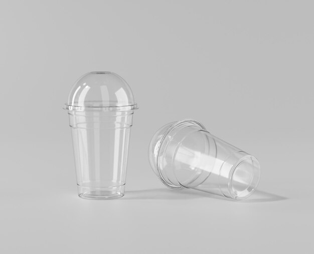 A realistic transparent disposable ice cup, plastic cup mockup with lid