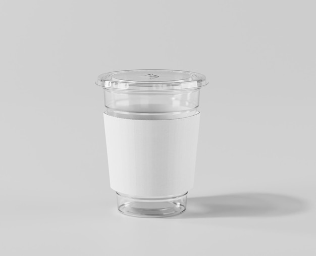 Реалистичная прозрачная одноразовая чашка для льда с подстаканником, макет пластиковой чашки с крышкой