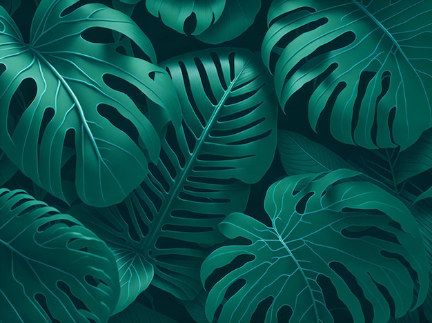 Realistic tropical green leaves monstera background