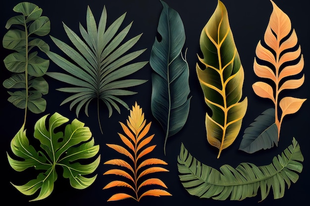 Photo realistic tropical leaves ig post collection generative ai