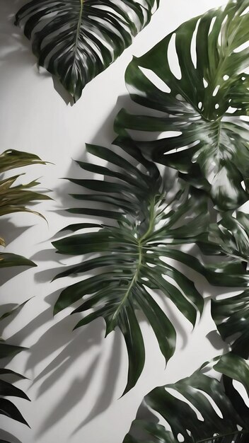 Realistic tropical leaves shadow overlay effect on white wall