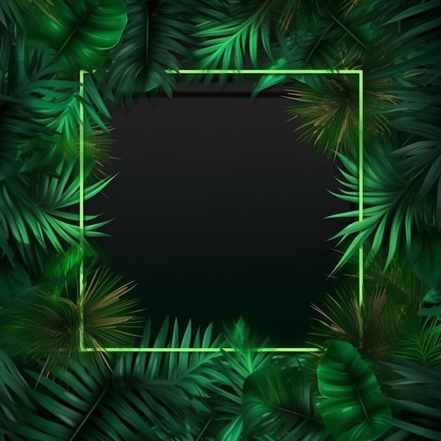 Realistic tropical leaves with neon frame