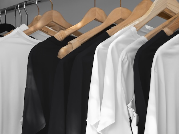 Realistic tshirt mockup Blank black and white tshirt on hanger Tshirt Mockup Design