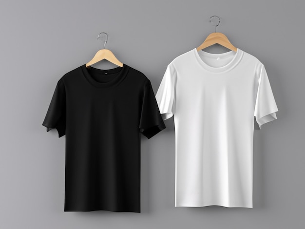 Realistic tshirt mockup Blank black and white tshirt on hanger Tshirt Mockup Design