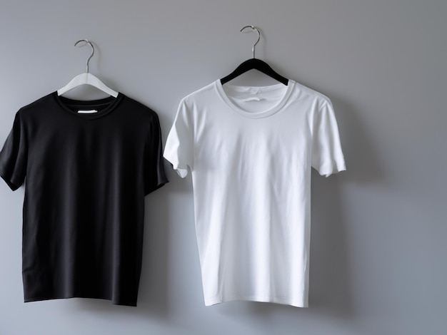 Realistic tshirt mockup Blank black and white tshirt on hanger Tshirt Mockup Design