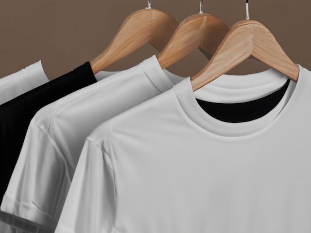 Realistic tshirt mockup Blank black and white tshirt on hanger Tshirt Mockup Design