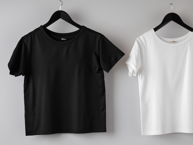 Realistic tshirt mockup Blank black and white tshirt on hanger Tshirt Mockup Design