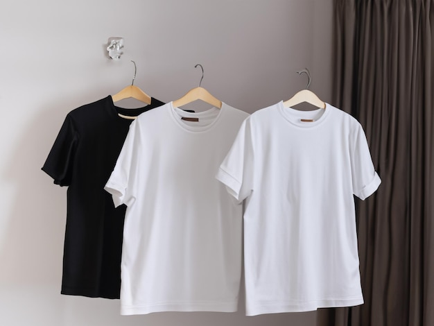 Realistic tshirt mockup Blank black and white tshirt on hanger Tshirt Mockup Design