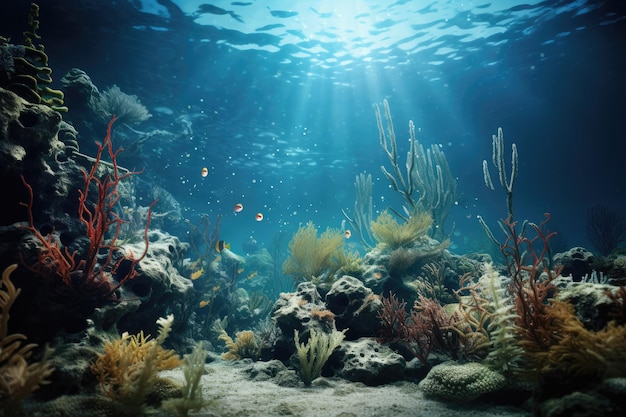 Realistic Underwater World Colorful life on underwater coral reef Realistic photo of the underwater Ai generated