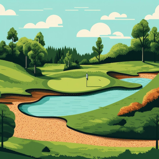 a realistic view of a golf course as if it was picture of a real golf course Generative Ai