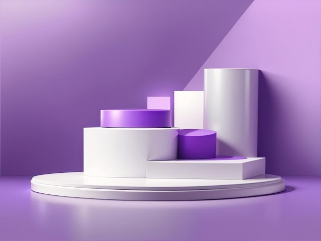 Realistic violet and white 3d cylinder pedestal