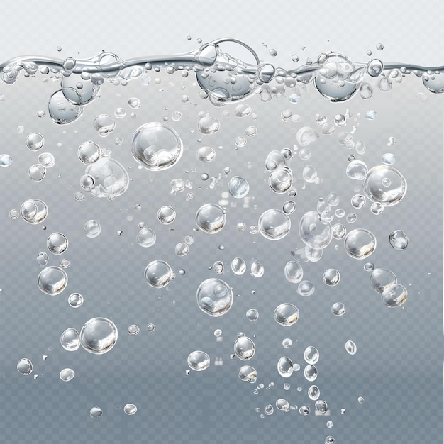 Realistic water bubbles rising to the surface in a transparent background