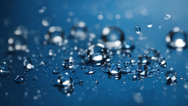 Realistic water droplets on blue background design wallpaper generated by ai