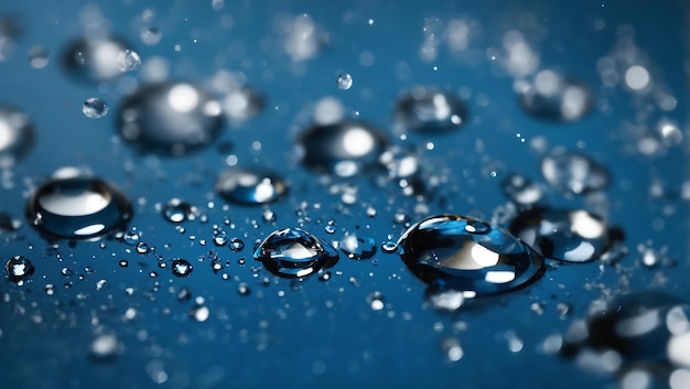 Realistic water droplets on blue background design wallpaper generated by AI