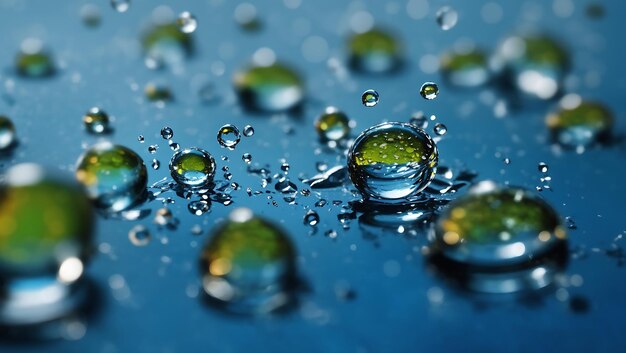 Realistic water droplets on blue background design wallpaper generated by AI