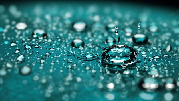 Realistic water droplets on cyan background design wallpaper generated by AI