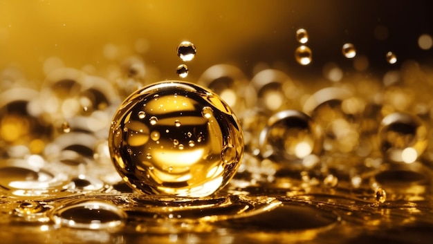 Realistic water droplets on golden color background design wallpaper