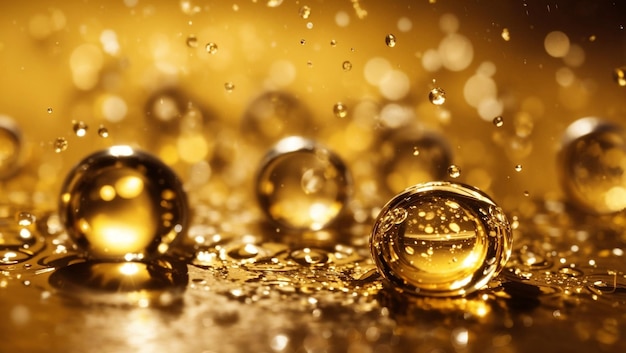 Реалистичные капли воды на золотом фоне дизайна обоев