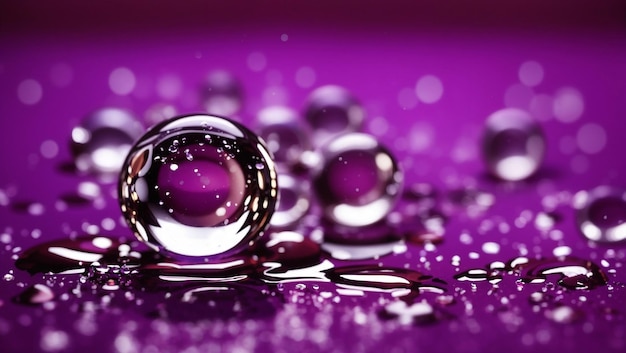 Realistic water droplets on purple background design wallpaper generated by AI