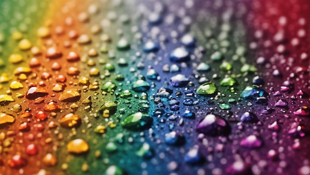 Realistic water droplets on rainbow background design wallpaper