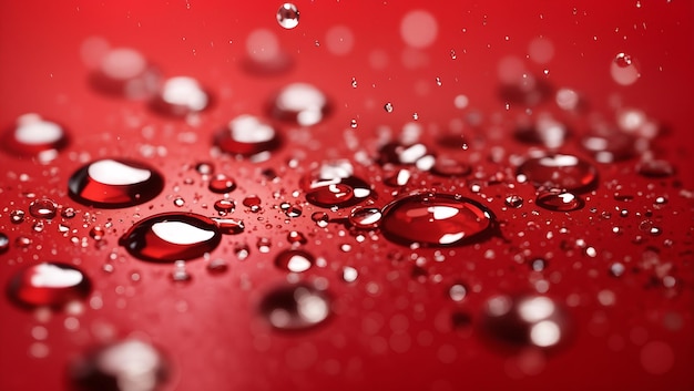 Реалистичные капли воды на красном фоне дизайнерских обоев, созданных AI