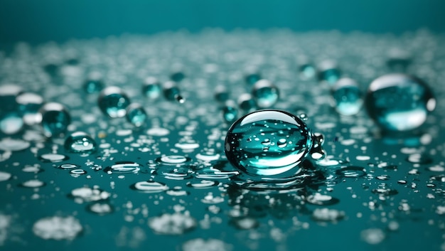 Realistic water droplets on teal color background design wallpaper