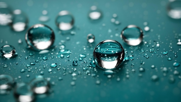 Realistic water droplets on teal color background design wallpaper