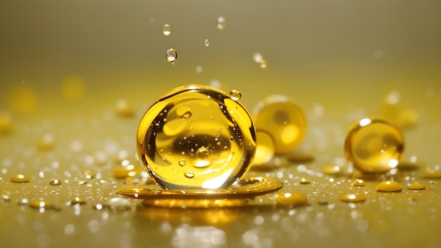 Realistic water droplets on yellow background design wallpaper generated by AI