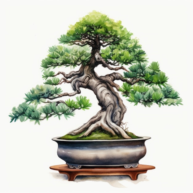 Realistic Watercolor Bonsai Tree Painting With Detailed Character Design