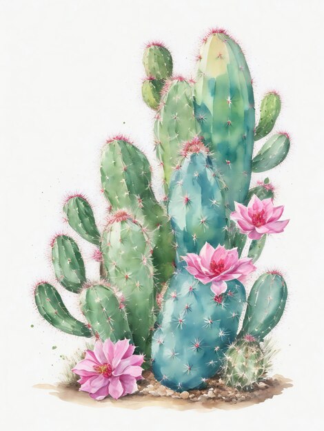 realistic watercolor cactus in white background