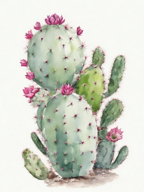 realistic watercolor cactus in white background