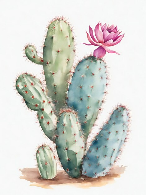 Photo realistic watercolor cactus in white background