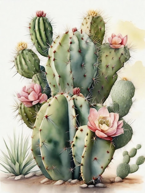 Photo realistic watercolor cactus in white background