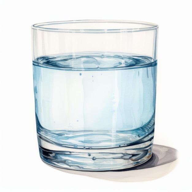 Realistic Watercolor Drawing Of Ice Cold Glass Of Water