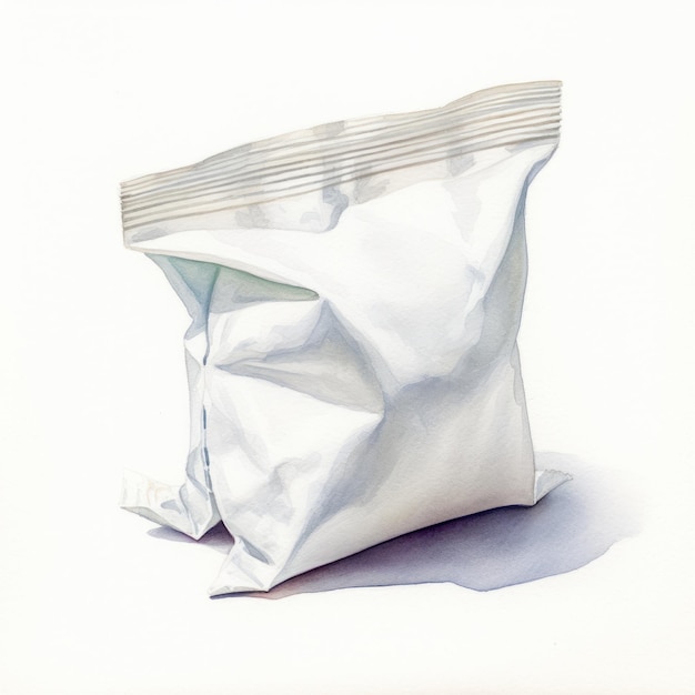 Photo realistic watercolor drawing of a white paper bag with contents