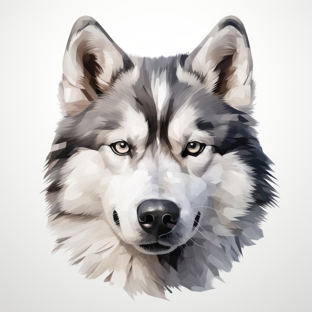 Foto testa di lupo husky realistico dell'acquerello su sfondo grigio