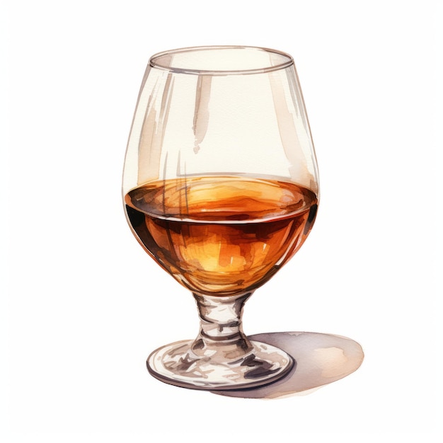 Realistic Watercolor Illustration Of A Brandy Glass With Minimal Shadow