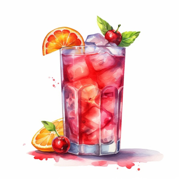 Realistic Watercolor Illustration Of A Cocktail