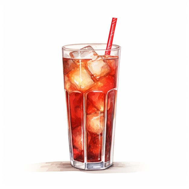 Photo realistic watercolor illustration of cold iced tea