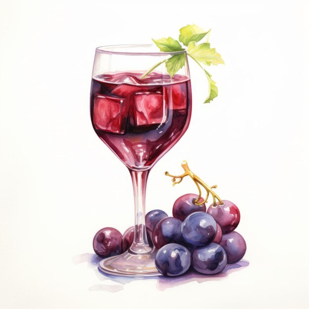 Realistic Watercolor Illustration Of A Red Wine Cocktail