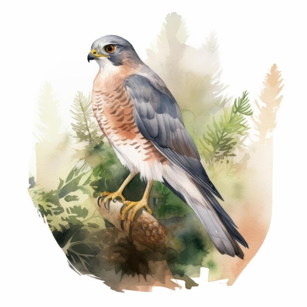 Realistic Watercolor Painting Of A Pink And Gray Falcon In The F