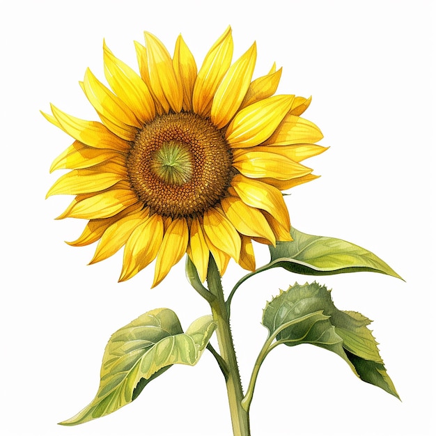 Realistic Watercolor Sunflower Botanical