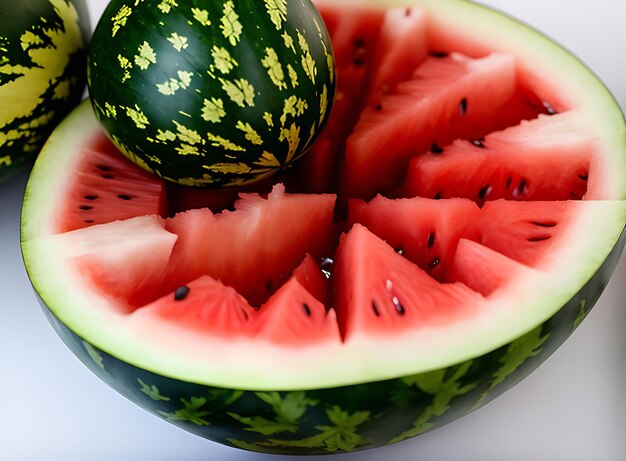 Realistic watermelon with neutral colors warm lighting highly detailed cozy atmosphere restaurant setting extreme closeup and no people Generative AI Generated
