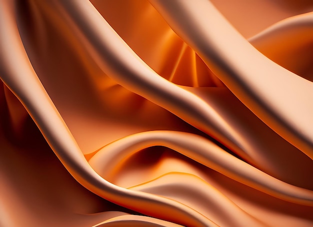 Realistic wavy abstract background delicate and elegant orange silk cloth