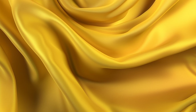 Realistic wavy abstract background delicate and elegant yellow silk fabric