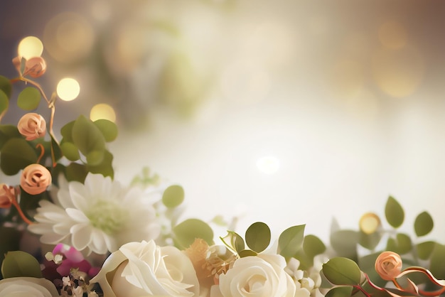 Photo realistic wedding floral border blur illustration generative ai