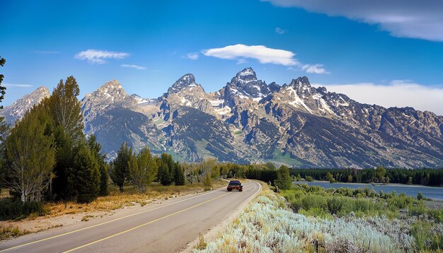 Foto una realistica strada del west river per il grand tenons. fotografia reale.