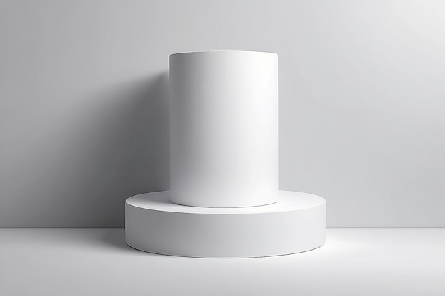 Photo realistic white 3d cylinder pedestal podium the scene for the products