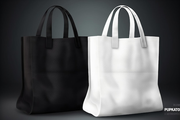 Realistic white and black template blank fabric cloth tote bag vector