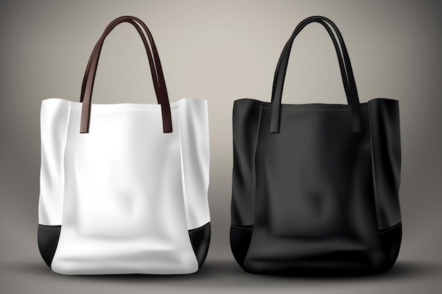 realistic white and black template blank fabric cloth tote bag vector